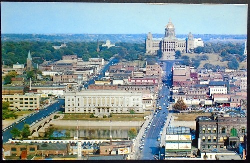 Aerial View from Equitable Tower of State Capitol and Civic Center, Des Moines,