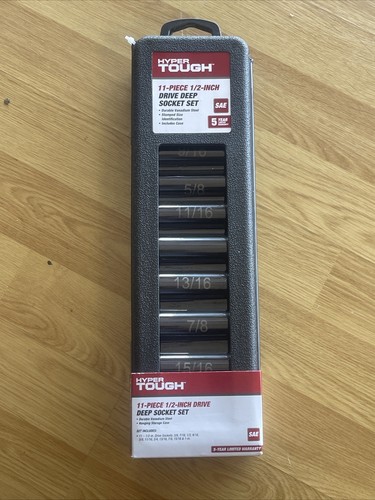 SAE Deep Impact Socket Set - Hyper Tough 11-Piece 1/2 Drive 6-Point - Picture 1 of 8