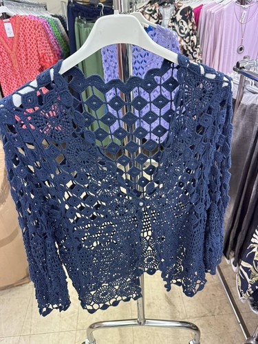 LADIES NEW ITALIAN LAGENLOOK CROCHET LACE SHORT CARDIGAN SHRUG 12 14 16 18 20 - Picture 11 of 38