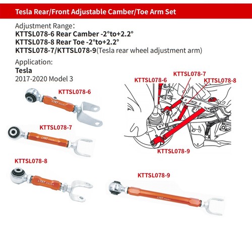LYKT 8pcs Adjustable Alignment Rear Camber&Toe Arms for Tesla 17-23 Model 3 - Picture 2 of 24