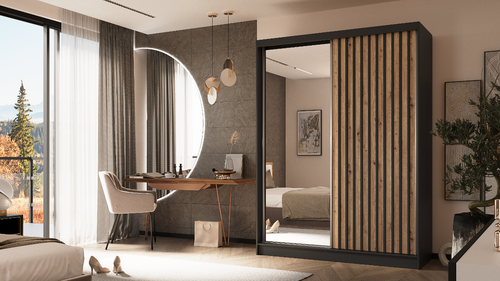 Kleiderschrank Erika 160 cm, mit Lamellen, mit oder ohne Spiegel, 2 Schiebetüren - Bild 45 von 101