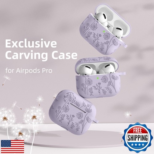 Lerobo Compatible with Apple Airpod Pro 2 Case, Flower Engraved Soft Silicone - Picture 2 of 5