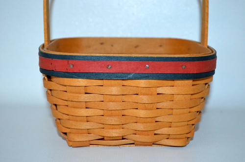 Longaberger 2001 canasta rojo azul acento tejidos rojo blanco forro de tela a cuadros - Imagen 3 de 12