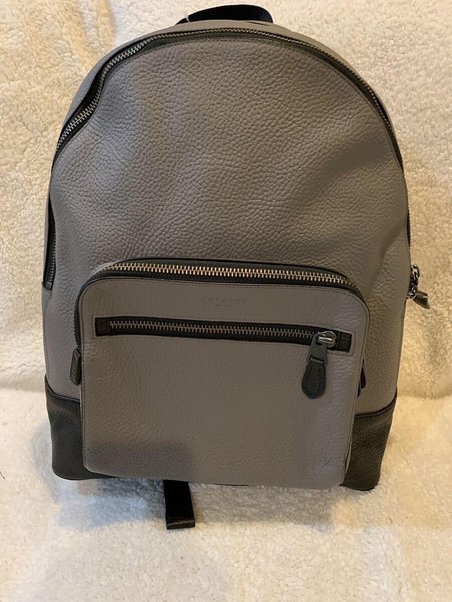 NWT Coach Heather Gray Black Unisex Pebbled Leather Backpack