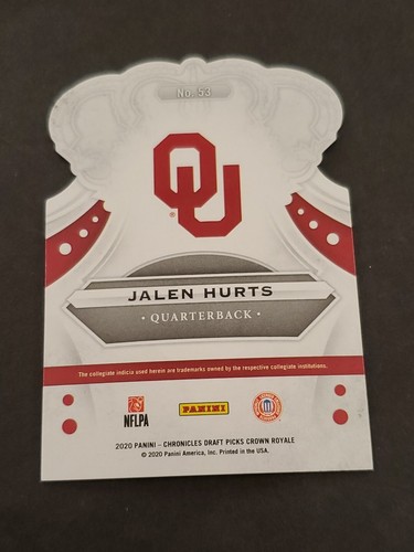 Jalen Hurts 2020 Chronicles Draft Picks Crown Royale RC #53 Philadelphia Eagles - Picture 2 of 2