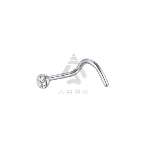 Nose Stud Silver Clear Gem Screw Hook Curve Bar Piercing 1.5mm 2mm 2.5mm 3mm - Picture 3 of 6