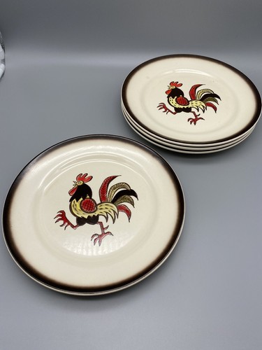 Vintage Metlox Poppytrail Hahn 10" Essteller Made in USA 4er Set