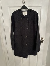 Clements Ribeiro Ladies Dark Grey Black Wool Cardigan Coat Overcoat Size L Uk14