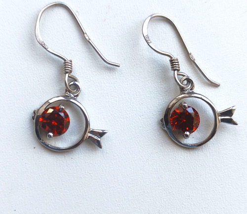 Cute fish earrings with natural rubies, 925 sterling silver rb724 - Picture 2 of 6