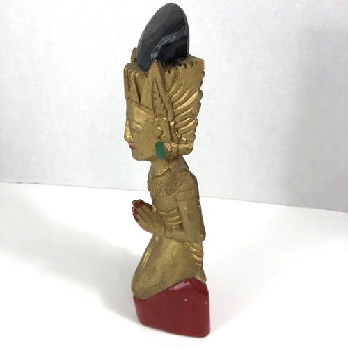 Figura y estatua antigua hindú de madera tallada a mano de dama pintada - Imagen 19 de 19