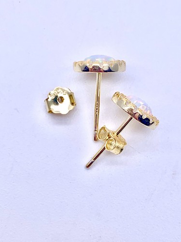 18K Gelbgold über 925 Sterling Silber Runde Halo Opal Ohrstecker Geschenk - Bild 10 von 12