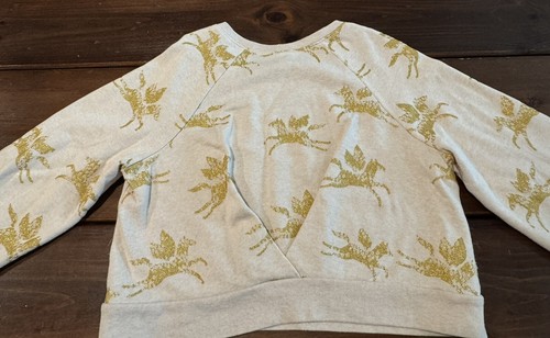 TEA Collection, Girls Crop Sweatshirt, Cream w/ Gold Pegasus, sz 12 - Picture 5 of 5
