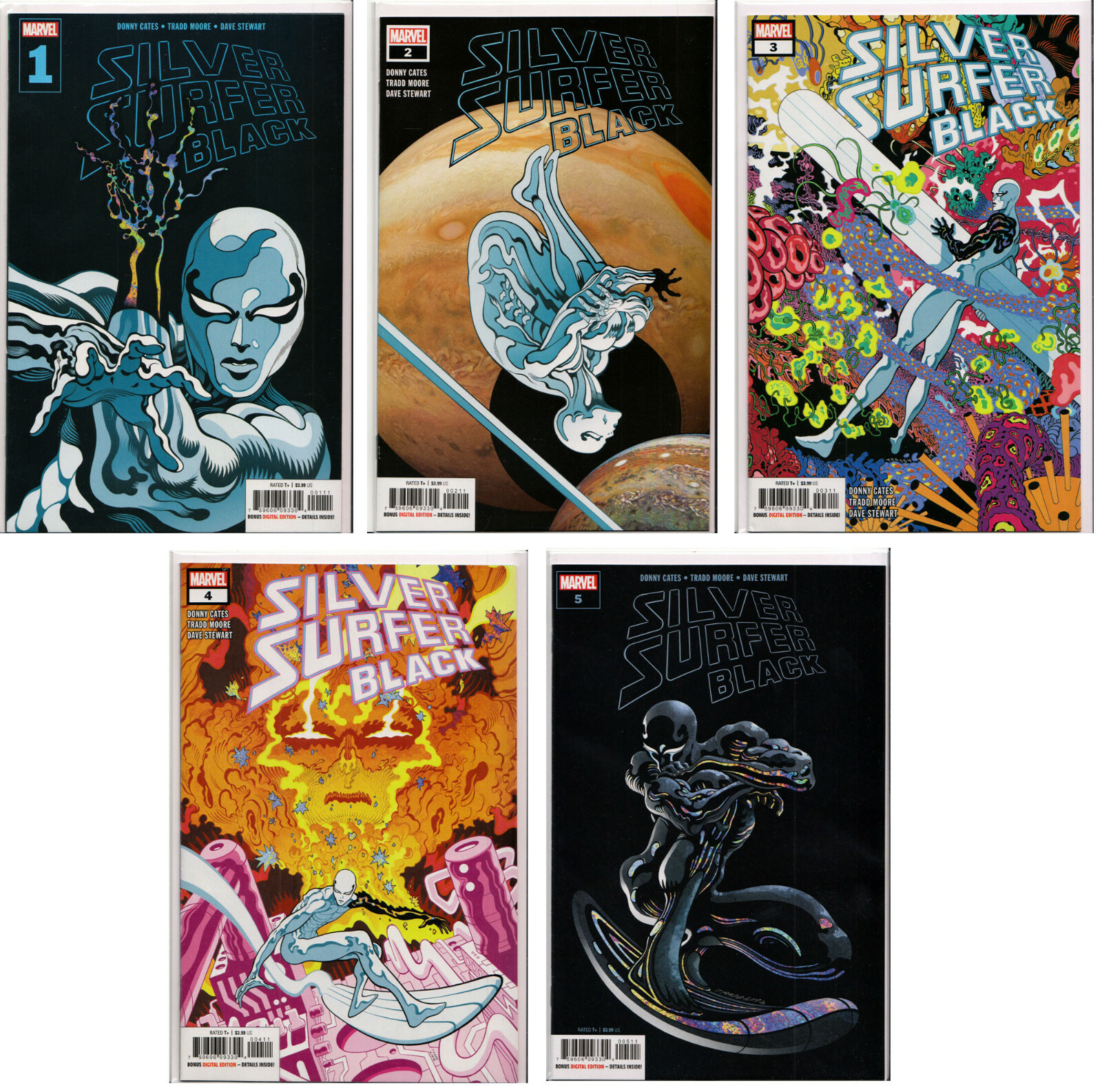 SILVER SURFER: BLACK #1,2,3,4,5 TRADD MOORE VARIANT COVER SET ~ Marvel Comics