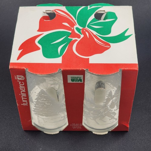 Juego de 4 vasos navideños Luminarc diseño árbol de nieve 16 OZ vintage nuevo en paquete - Imagen 7 de 9