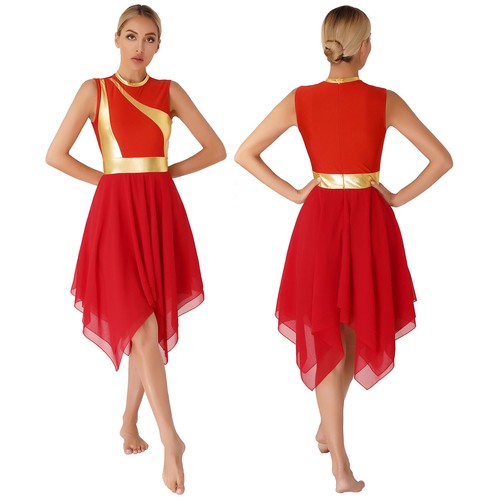 Womens Praise Dance Costume Irregular Hem Church Worship Dress Tunic Overlays - Picture 4 of 57