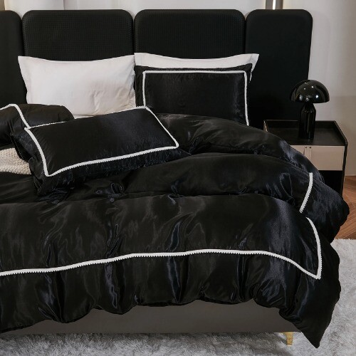 3PCS Satin Duvet Cover Set Silk White Black Pink Bedding Comforter Cover Silky - Bild 17 von 28
