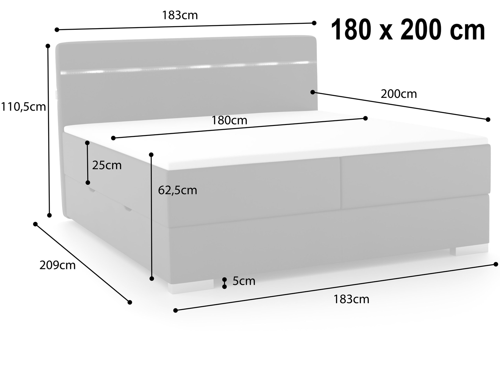 LED Boxspringbett 90x200 120x200 140x200 160x200 180x200 Bett mit Bettkasten 