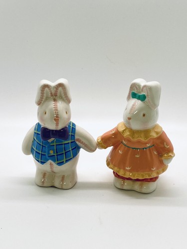 Ceramic Pair of Bunny Rabbit Salt & Pepper Shakers by Russ Berrie ~ Vintage - Picture 8 of 11