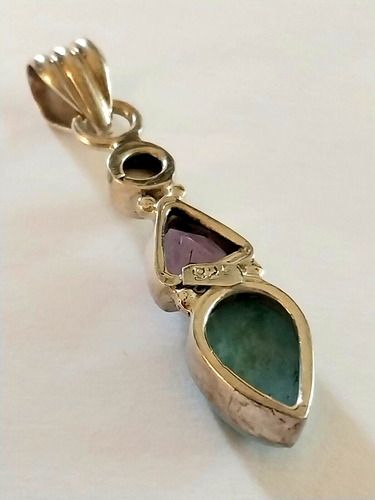 Petite LARIMAR & PEARL & Trillion Cut AMETHYST Sterling Silver .925 PENDANT NEW! - Picture 8 of 14