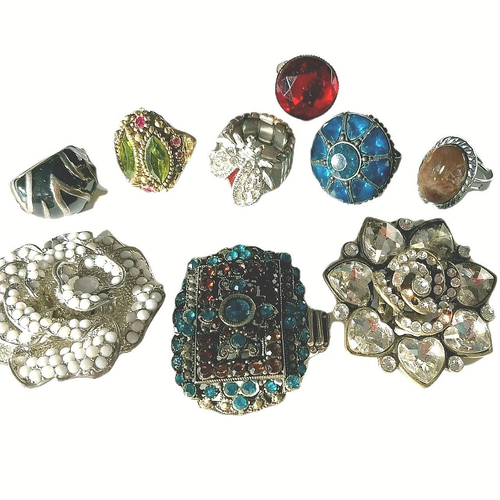 Lot 9 Plus Size Rings Costume Jewelry Multi Color Adj -1 Beetle Ring Stretch -1 - Picture 3 of 16