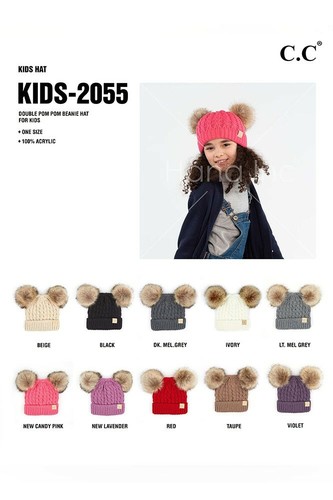 C.C Exclusive Kids Kinder Double Pom All Over Zopfmuster weiche Beanie Mütze - Bild 2 von 11