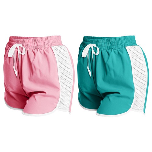 3-Piece Women's Active Flexible Workout Gym Chic Mesh Patchwork Detailing Shorts - Picture 13 of 14