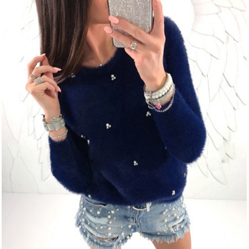Ärmel Pullover Fell Damen Longpullover locker Damen Faux Freizeit Flauschig Pulli - Bild 17 von 18