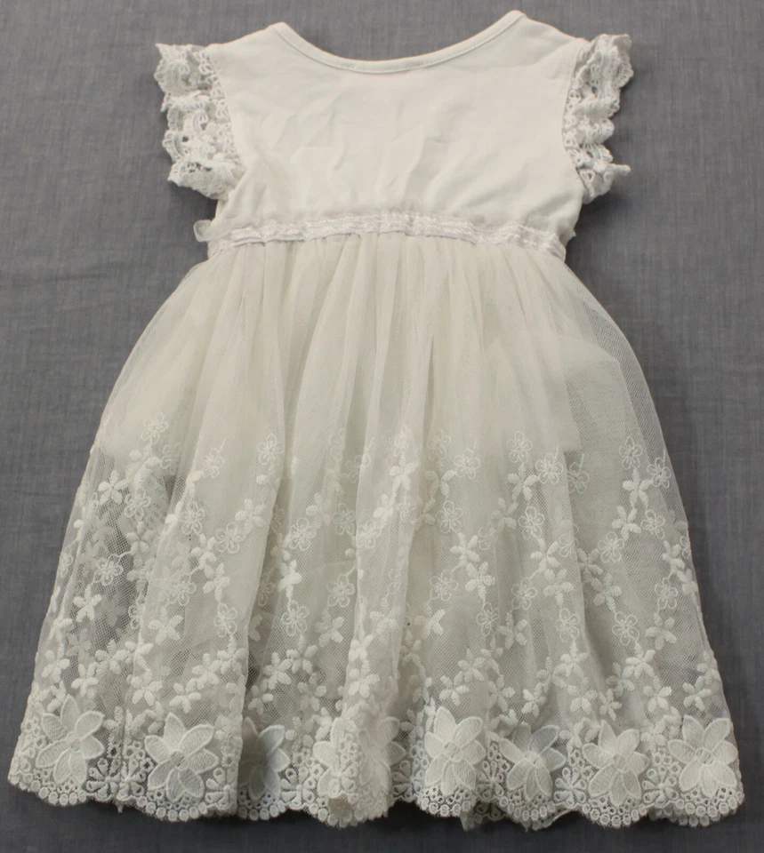 Vestido Popatu Bebé Niñas Blanco Floral Encaje Manga Acampanada Talla 12 M Foto 2 de 4