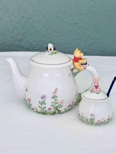 Vintage 90's Simply Pooh Disney Winnie The Pooh Teapot & Piglet Sugar Bowl Spoon - Picture 18 of 18