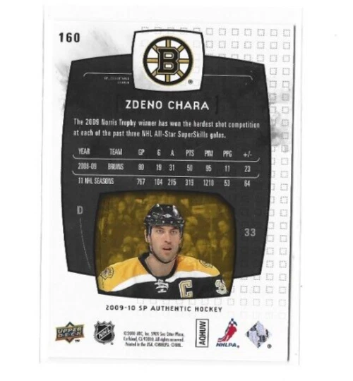 2009-10 SP Authentic #160 Zdeno Chara ESS 0254/1999 NMMT - Image 2 of 2