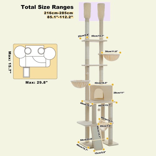 PAWZ Road Cat Tree Tower Scratching Post Cats Condo House Ceiling High 216-285cm - Picture 31 of 45