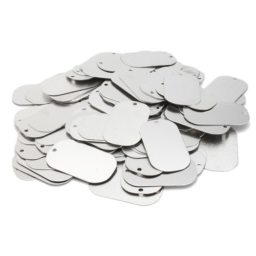 100Pcs Gloss Silver Aluminum 1-1/8"x2" Dog Tag Blank Personalised ID Pet Name - Picture 2 of 7