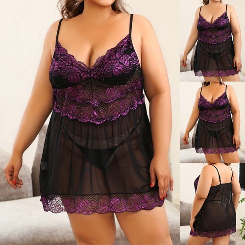 Plus Size Sexy Women Lace Lingerie Sleepwear Babydoll Thong Underwear Nightdress