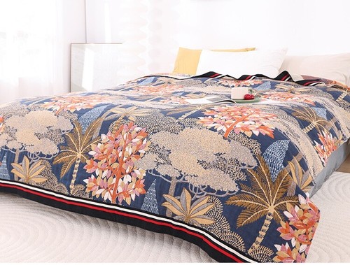 Chinese Blanket Pure Cotton Gauze Cover For Bed Active Printing Multi Layer New - Picture 11 of 12