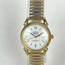 Vtg Acqua Timex Watch Women 25mm Gold Tone Date Indiglo Stretch New Battery 2000