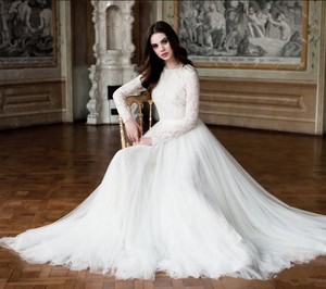 Long Sleeves Simple Garden Wedding Dress Lace A Line Bridal Gowns Image Is Loading Long Sleeves Simple Garden Wedding Dress Lace A