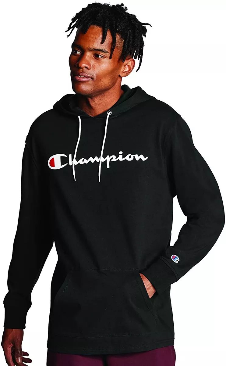 Champion Men s Long Sleeve T Shirt Hoodie Script Logo