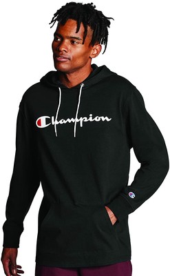 Champion Men s Long Sleeve T Shirt Hoodie Script Logo eBay