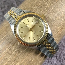 Timex Women Dress Day Fluted Bezel Two Tone 25mm Quartz Analog Watch 6 1/2"