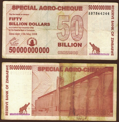 10 x 50 Billion Dollars Zimbabwe Special Agro Cheque Banknote 2008 Authentic COA - Picture 6 of 6