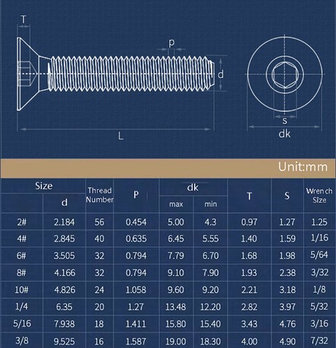 Countersunk Head Allen Key Screw UNC / UNF Steel Flat Head Hex Socket Bolts - Picture 2 of 89