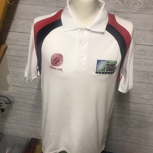 England Rugby White Polo Shirt Rugby World Cup France 2007 Size Large L Cotton - Picture 2 of 11