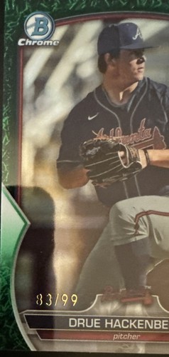 2023 Bowman Draft Chrome Green Refractor Atlanta Braves Drue Hackenberg 83/99 - Bild 3 von 3