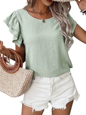 Aqua Green Ruffled Short Sleeve Top New