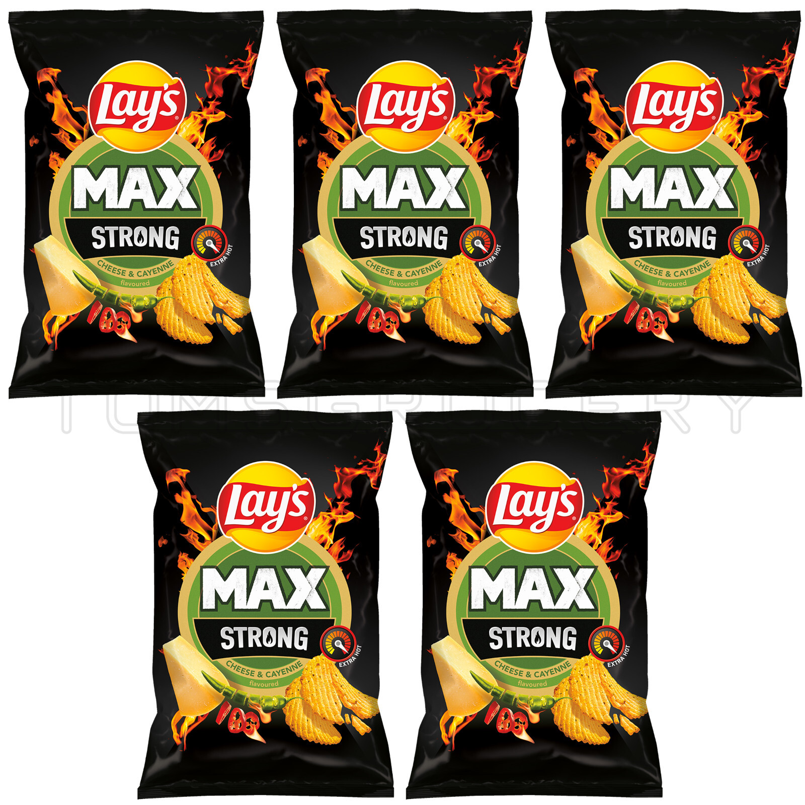 5 aperitivos de patatas fritas con sabor a queso y cayena LAYS MAX STRONG 120 g 4,2 oz