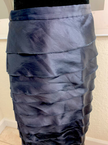 Calvin Klein Collection Long Length Blue Silk Ruffled Skirt US S Navy - Picture 6 of 10