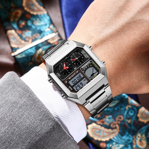 Waterproof Men's Watch Stainless Steel Quartz LED Multifunction Classic Watches - Picture 3 of 7