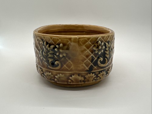 Cuenco decorativo poco profundo esmalte marrón ovalado vintage Enesco Japón 16. maceta - Imagen 2 de 9