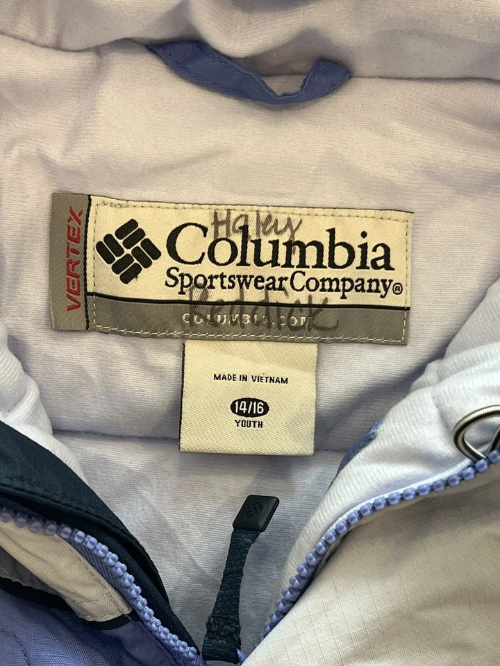 Columbia Vertex 蓝色冬季连帽夹克儿童 14/16 码,带名字 — 第 2/4 张图片