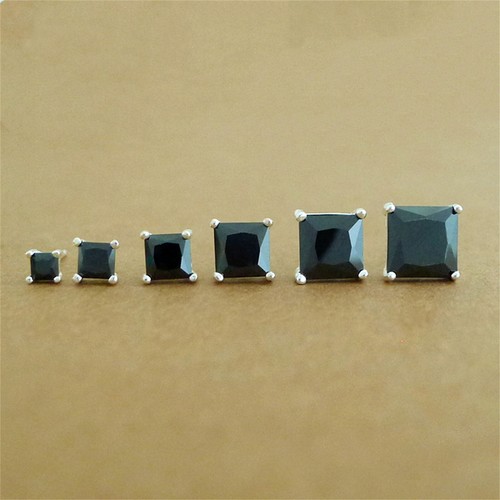 Sterling Silver Princess Cut Square CZ Studs Earrings Basket Set White 10mm - Picture 12 of 12